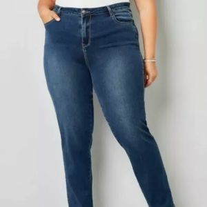 Avenue Plus Size Knit Denim Straight leg Jeans 28P